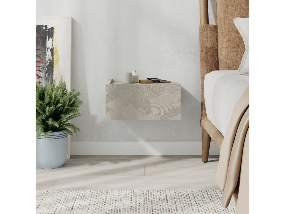 Comodino in legno "Onda" - 38 x 31 x 18 cm - Beige