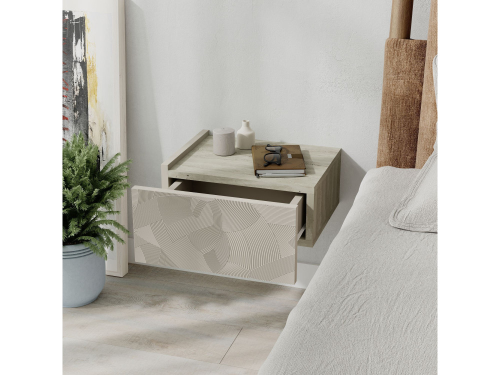 Comodino in legno "Onda" - 38 x 31 x 18 cm - Beige