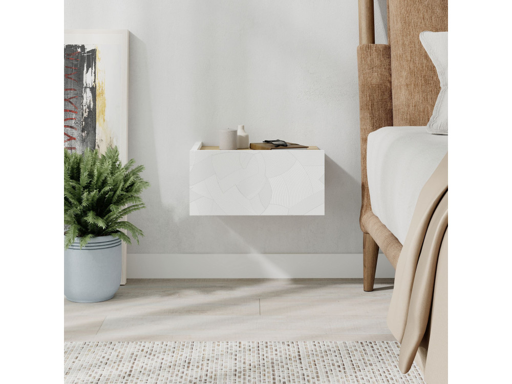 Comodino in legno "Onda" - 38 x 31 x 18 cm - Bianco