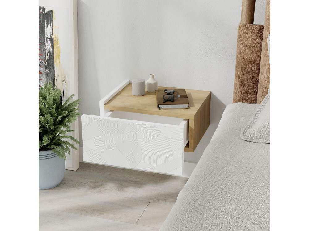 Comodino in legno "Onda" - 38 x 31 x 18 cm - Bianco