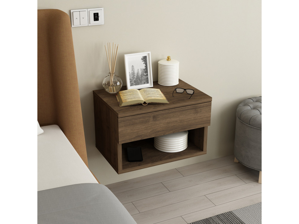 Comodino in legno "Ribes" - 45 x 32 x 29 cm - Marrone