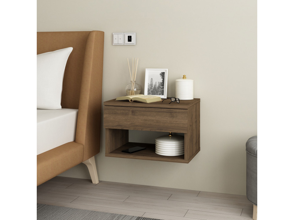 Comodino in legno "Ribes" - 45 x 32 x 29 cm - Marrone