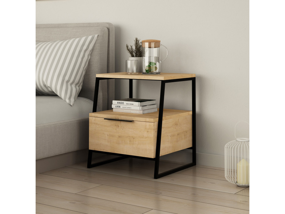 Comodino in legno "Pal" - 45 x 40 x 50 cm - Beige