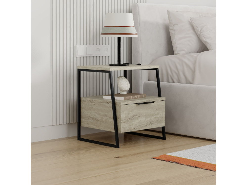 Comodino in legno "Pal" - 45 x 40 x 50 cm - Travertino