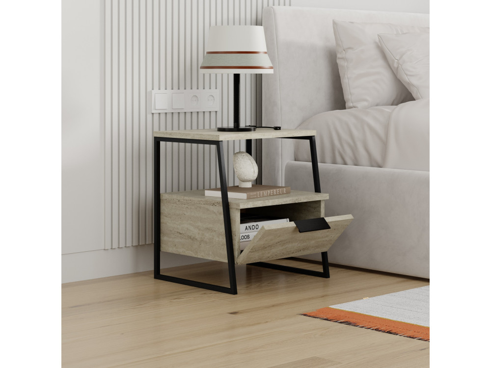 Comodino in legno "Pal" - 45 x 40 x 50 cm - Travertino
