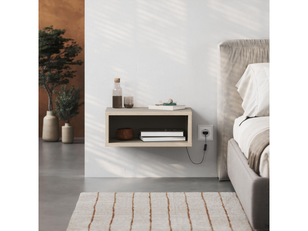 Comodino in legno "Brik" con illuminazione a LED - 45 x 30 x 18 cm - Pietra arenaria