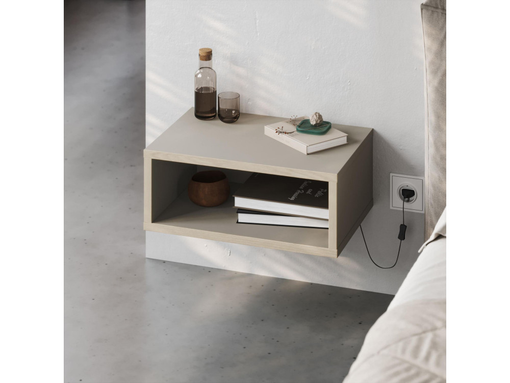 Comodino in legno "Brik" con illuminazione a LED - 45 x 30 x 18 cm - Pietra arenaria