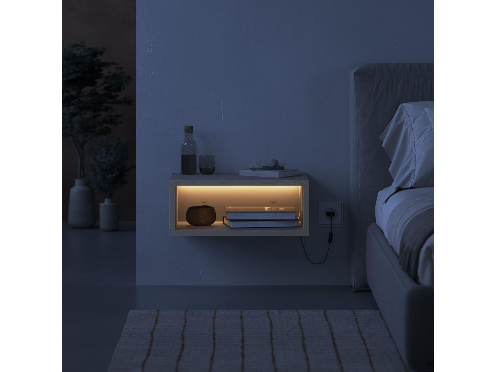 Comodino in legno "Brik" con illuminazione a LED - 45 x 30 x 18 cm - Pietra arenaria