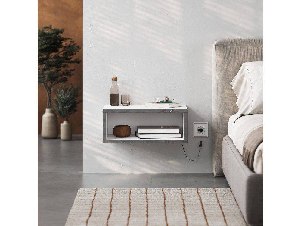 Comodino in legno "Brik" con illuminazione LED - 45 x 30 x 18 cm - Bianco