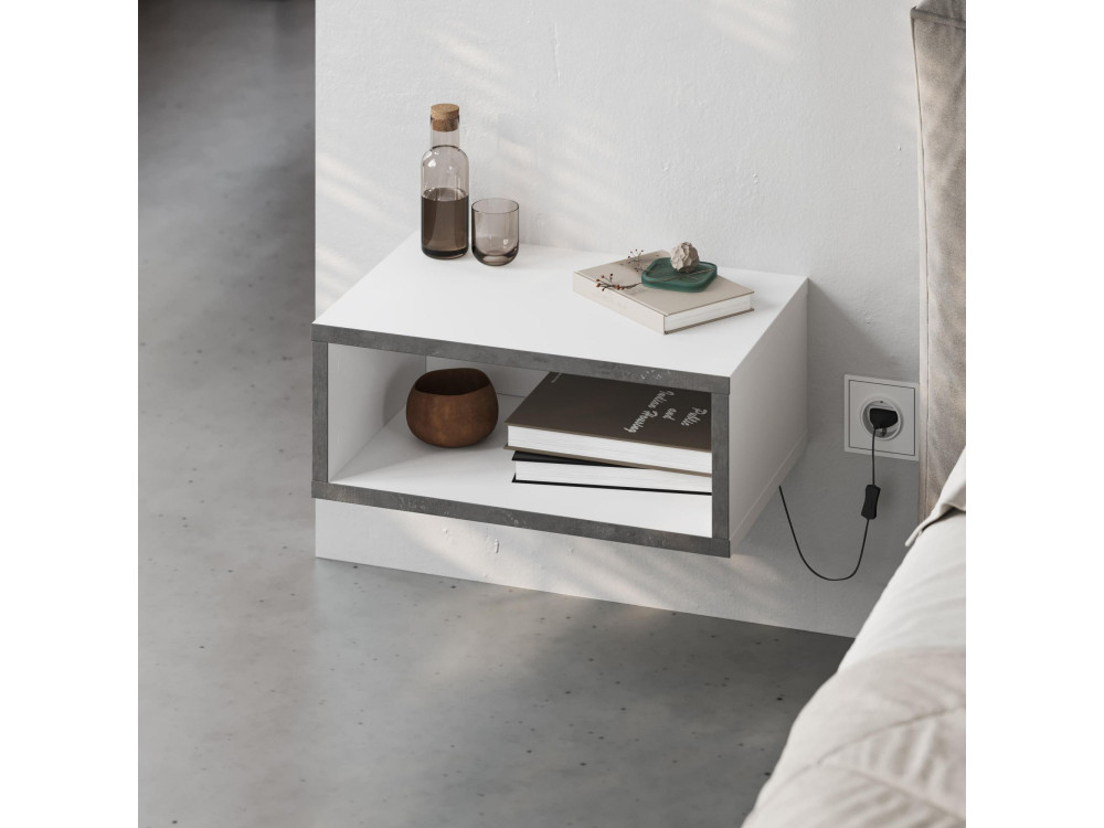 Comodino in legno "Brik" con illuminazione LED - 45 x 30 x 18 cm - Bianco