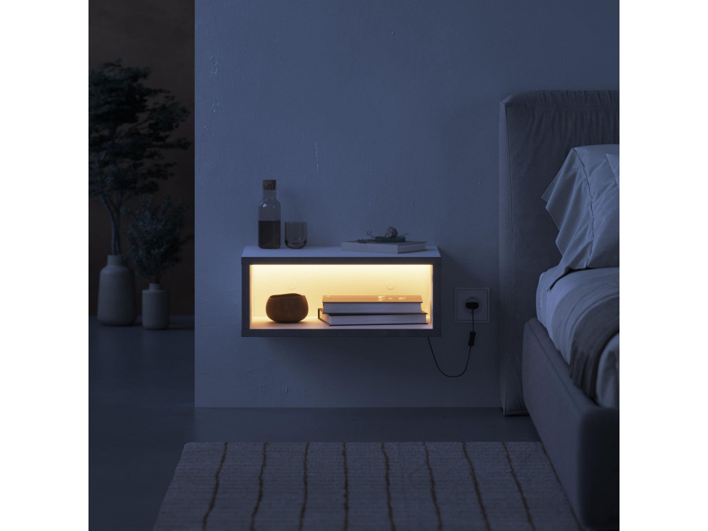 Comodino in legno "Brik" con illuminazione LED - 45 x 30 x 18 cm - Bianco