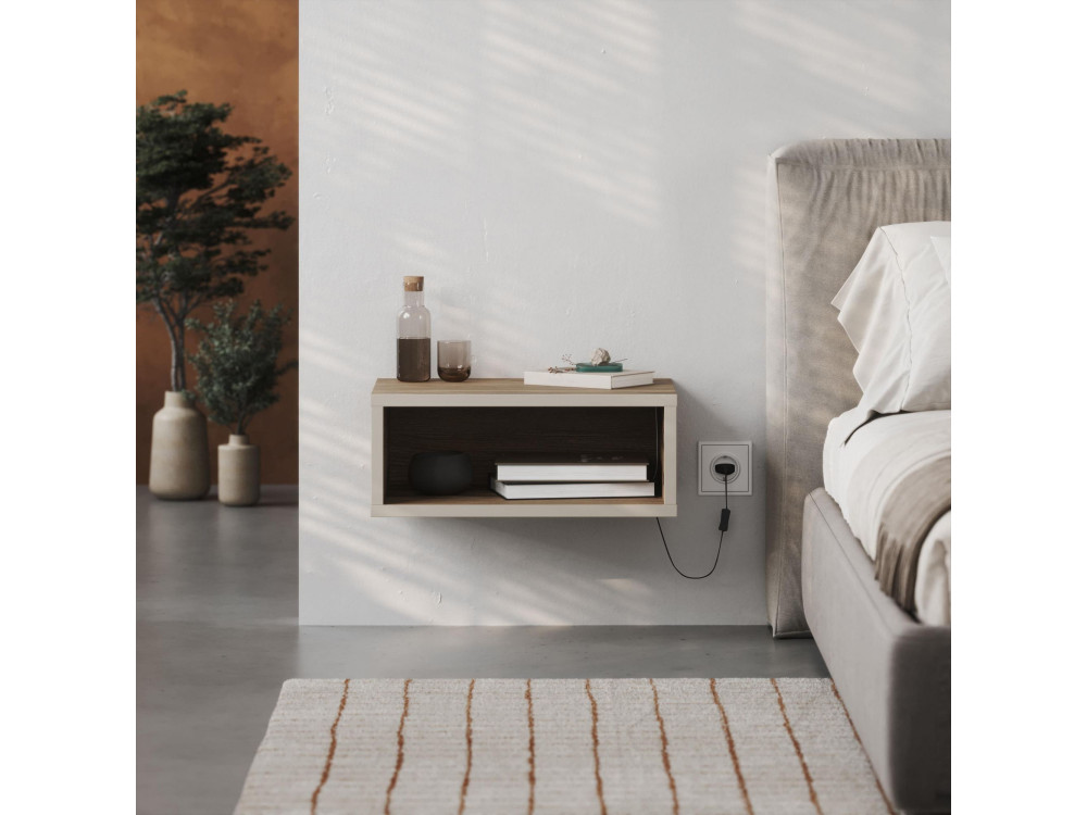 Comodino in legno "Brik" con luce LED - 45 x 30 x 18 cm - Marrone