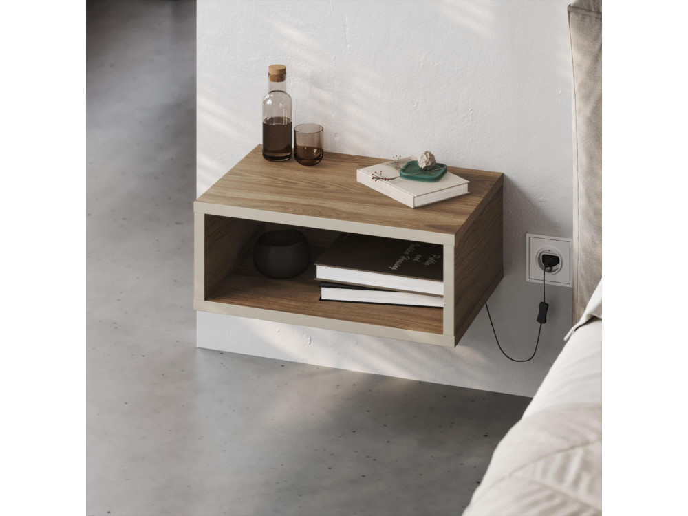 Comodino in legno "Brik" con luce LED - 45 x 30 x 18 cm - Marrone