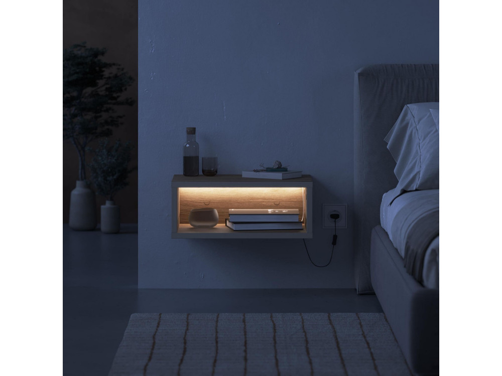 Comodino in legno "Brik" con luce LED - 45 x 30 x 18 cm - Marrone