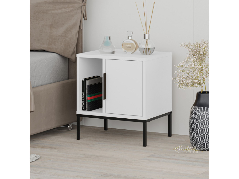 Comodino in legno "Glynn" - 45 x 35 x 50 cm - Bianco