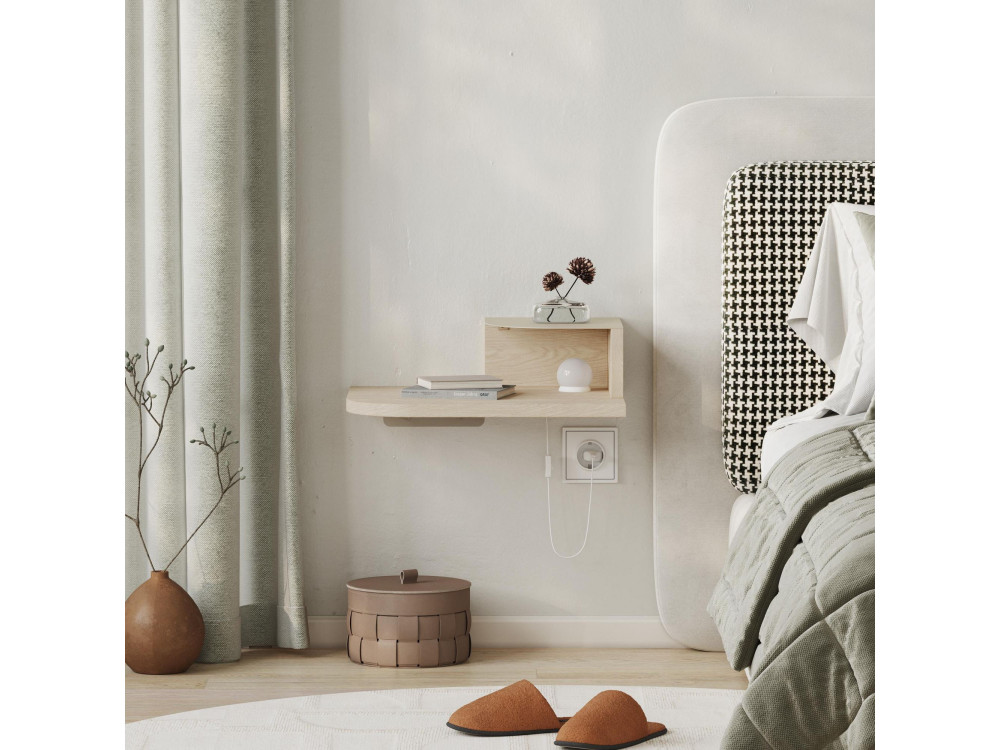 Comodino "Luno" con lampadina in legno - 40 x 30 x 16 cm - Crema