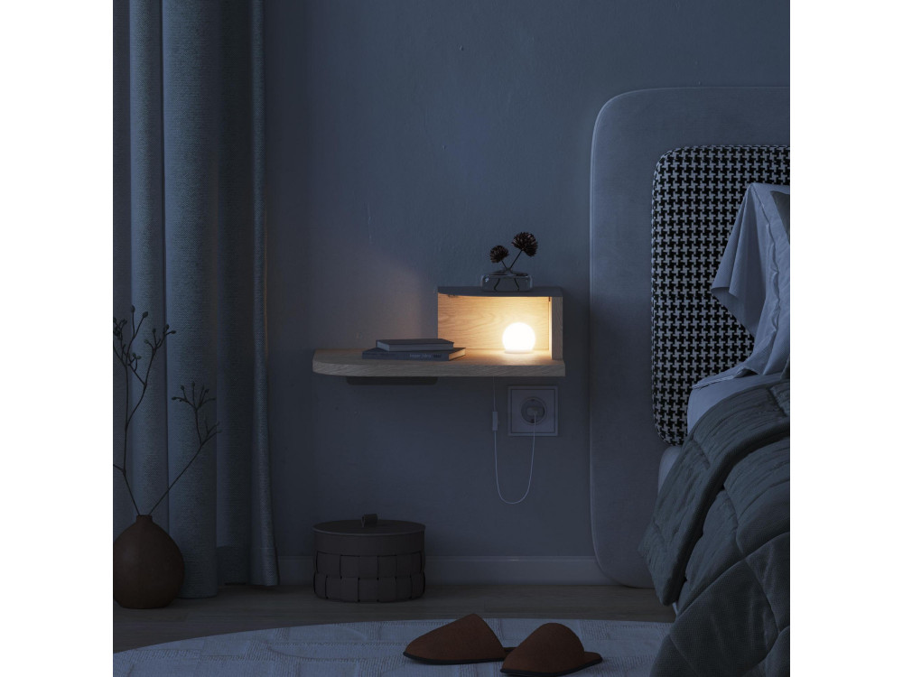 Comodino "Luno" con lampadina in legno - 40 x 30 x 16 cm - Crema