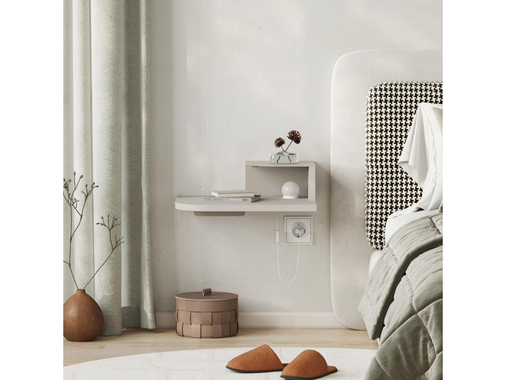 Comodino "Luno" con lampadina in legno - 40 x 30 x 16 cm - Pietra arenaria