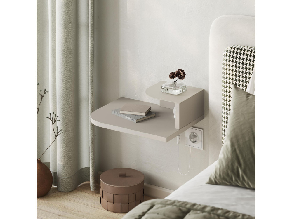 Comodino "Luno" con lampadina in legno - 40 x 30 x 16 cm - Pietra arenaria