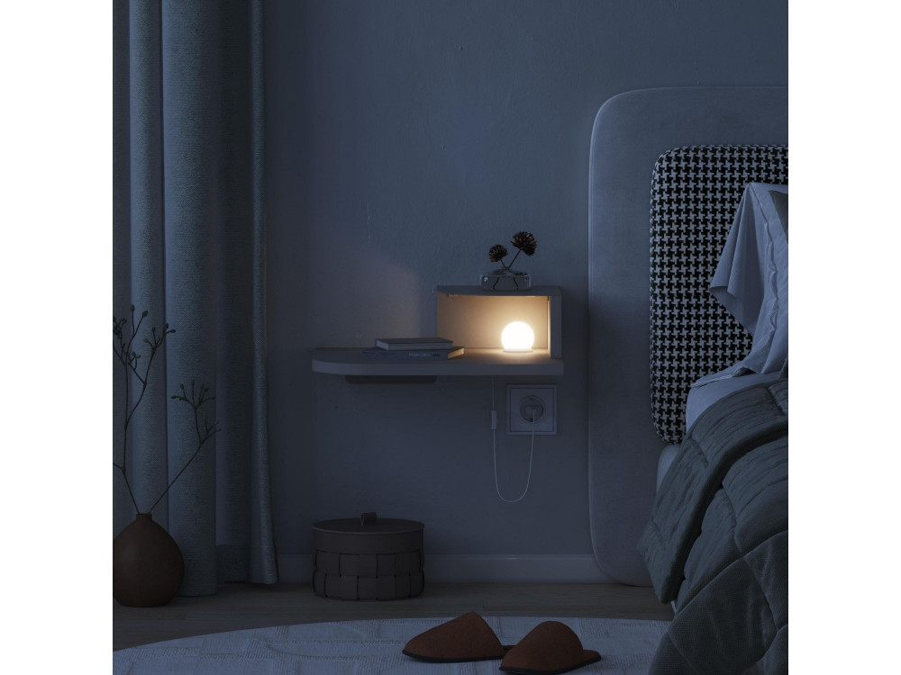 Comodino "Luno" con lampadina in legno - 40 x 30 x 16 cm - Pietra arenaria
