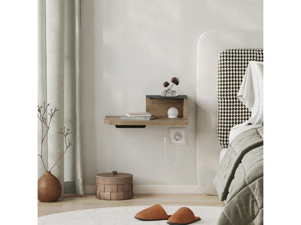Comodino "Luno" con lampadina in legno - 40 x 30 x 16 cm - Marrone