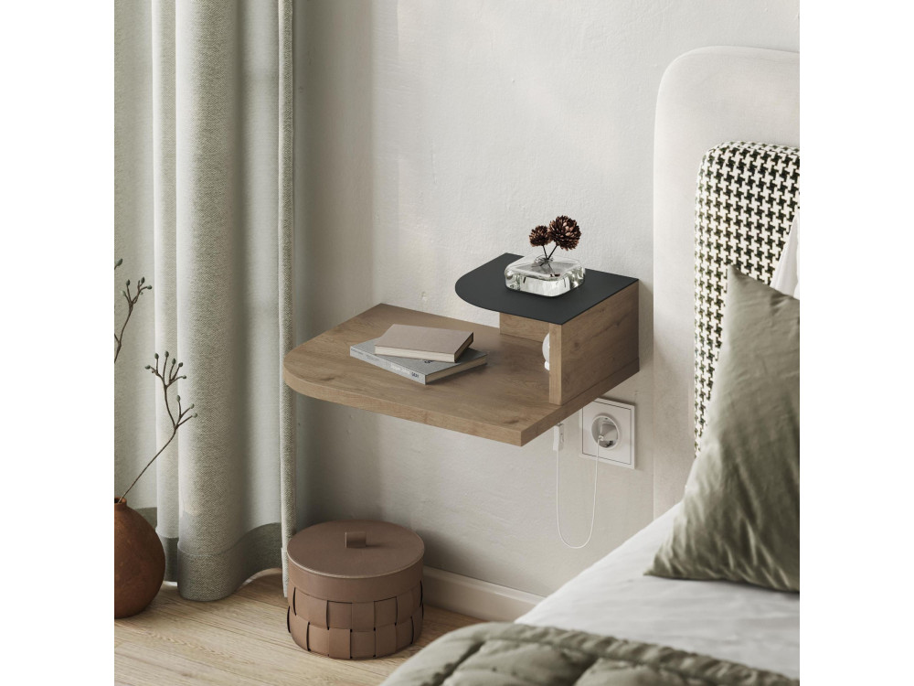 Comodino "Luno" con lampadina in legno - 40 x 30 x 16 cm - Marrone
