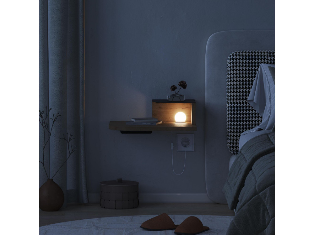 Comodino "Luno" con lampadina in legno - 40 x 30 x 16 cm - Marrone