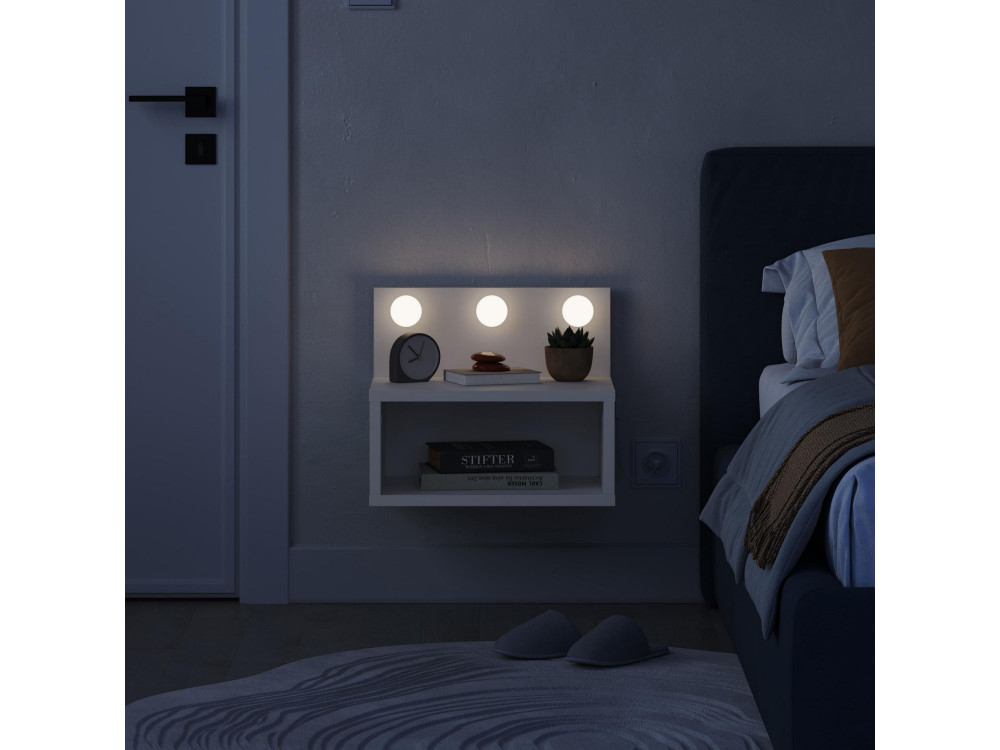 Comodino "Treo" con lampadina in legno - 40 x 30 x 34 cm - Bianco