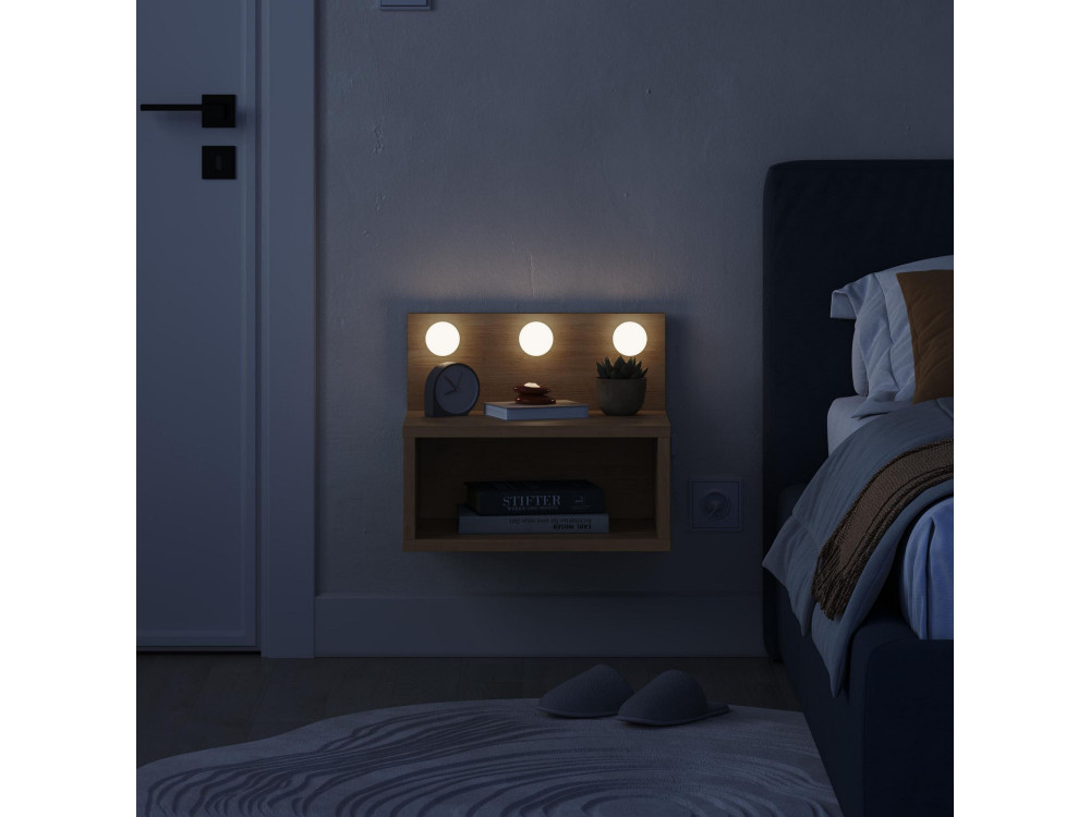 Comodino "Treo" con lampadina in legno - 40 x 30 x 34 cm - Beige