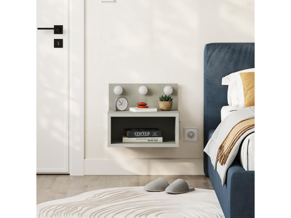 Comodino "Treo" con bulbo in legno - 40 x 30 x 34 cm - Grigio