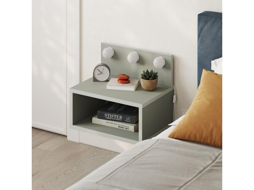 Comodino "Treo" con bulbo in legno - 40 x 30 x 34 cm - Grigio