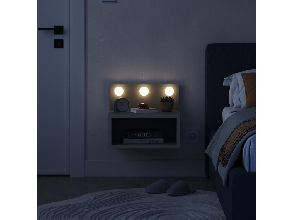 Comodino "Treo" con bulbo in legno - 40 x 30 x 34 cm - Grigio