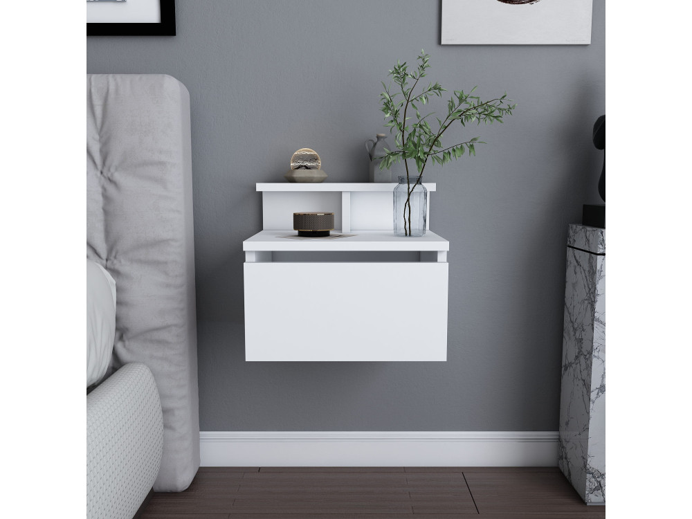 Comodino a parete in legno "Alice" - 40 x 32 x 35 cm - Bianco