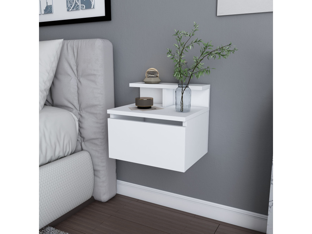 Comodino a parete in legno "Alice" - 40 x 32 x 35 cm - Bianco