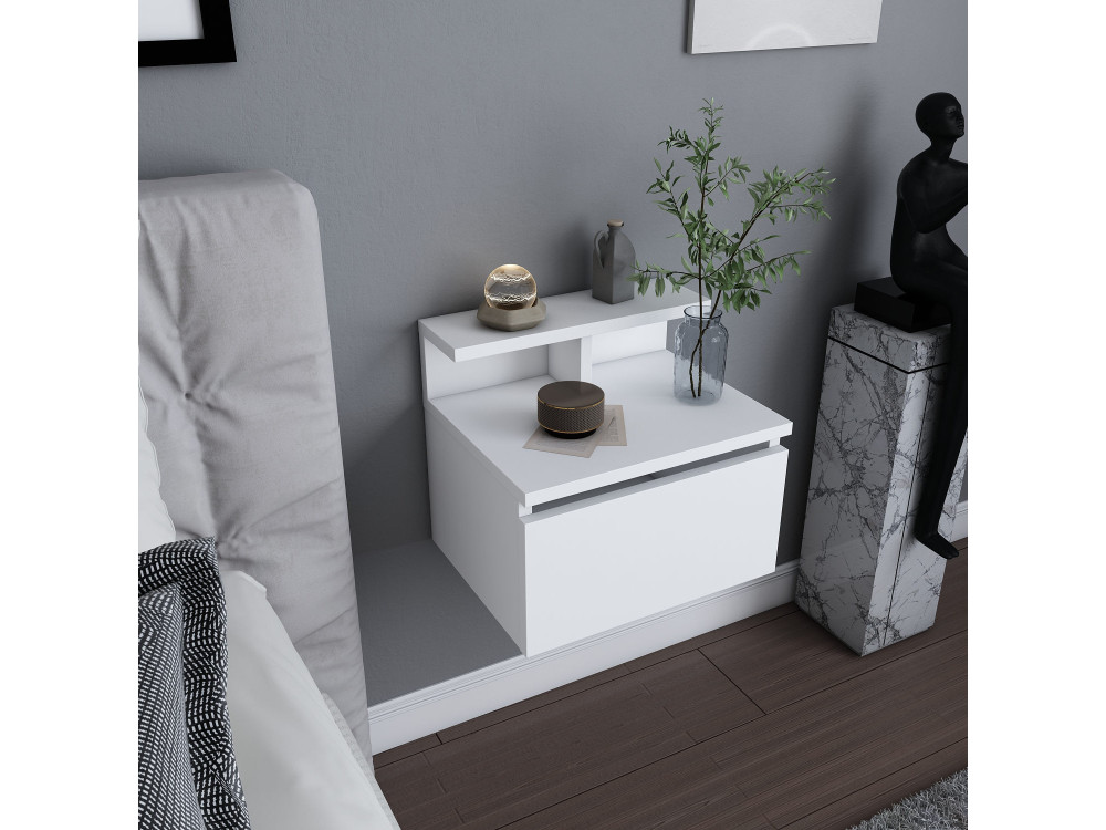 Comodino a parete in legno "Alice" - 40 x 32 x 35 cm - Bianco