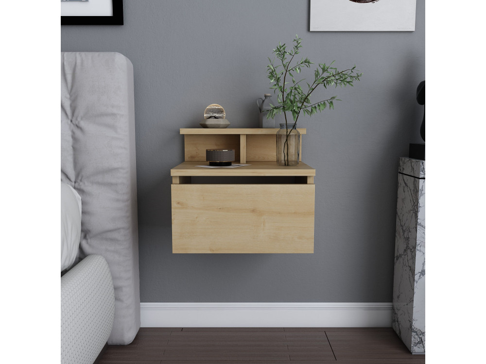 Comodino da parete in legno "Alice" - 40 x 32 x 35 cm - Beige