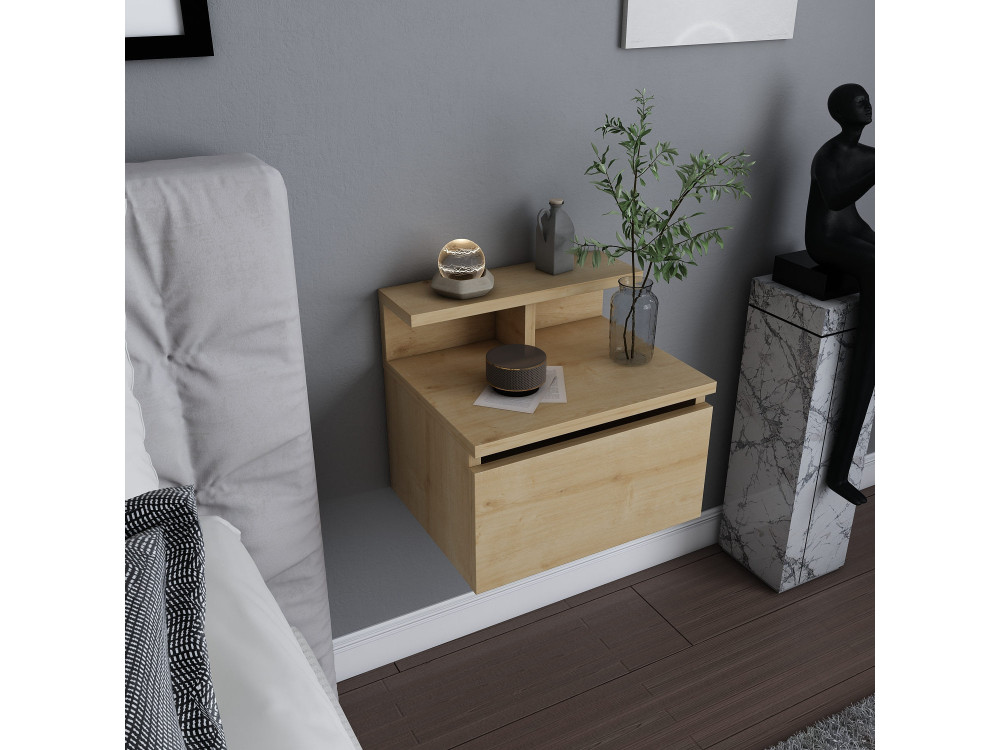 Comodino da parete in legno "Alice" - 40 x 32 x 35 cm - Beige