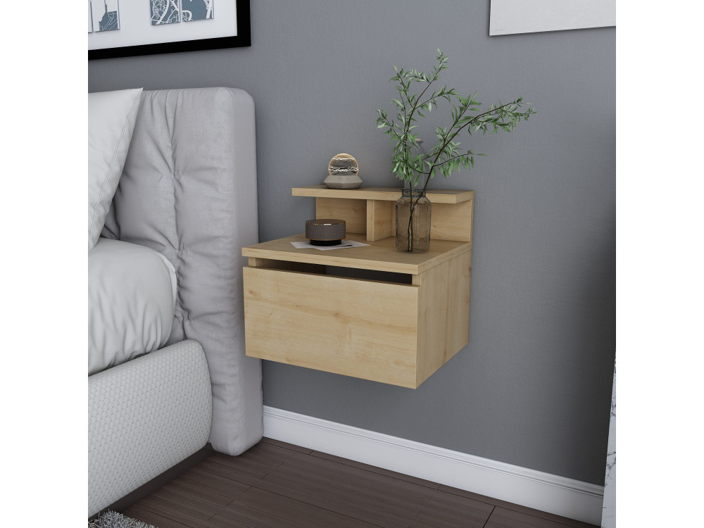 Comodino da parete in legno "Alice" - 40 x 32 x 35 cm - Beige