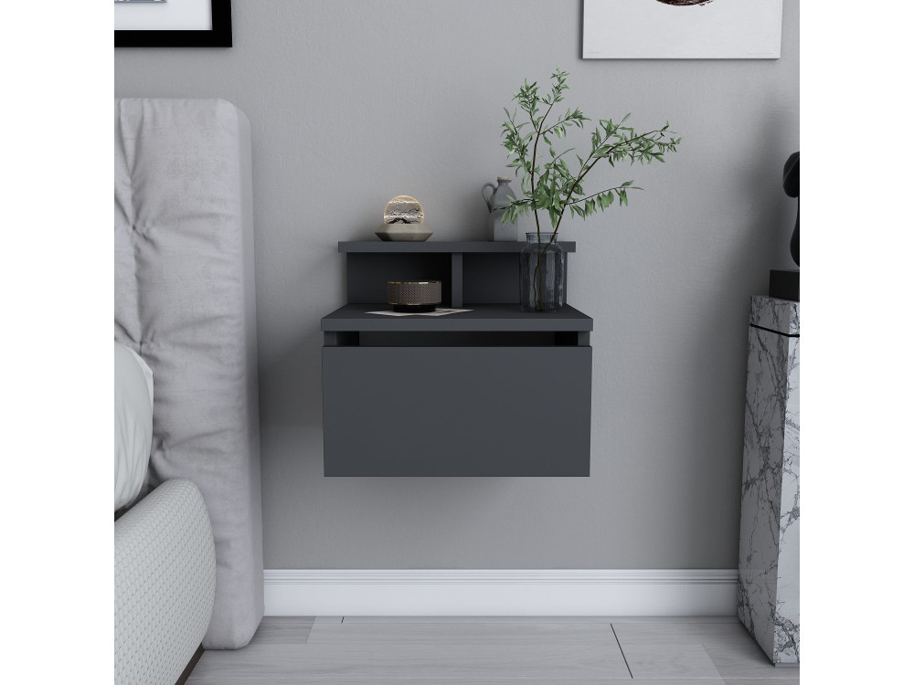 Comodino a parete in legno "Alice" - 40 x 32 x 35 cm - Grigio antracite