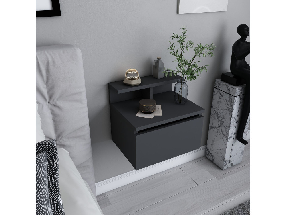 Comodino a parete in legno "Alice" - 40 x 32 x 35 cm - Grigio antracite