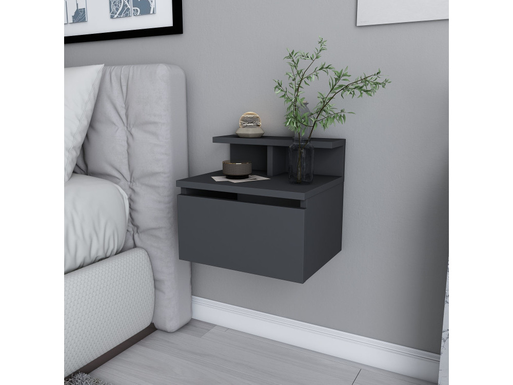 Comodino a parete in legno "Alice" - 40 x 32 x 35 cm - Grigio antracite