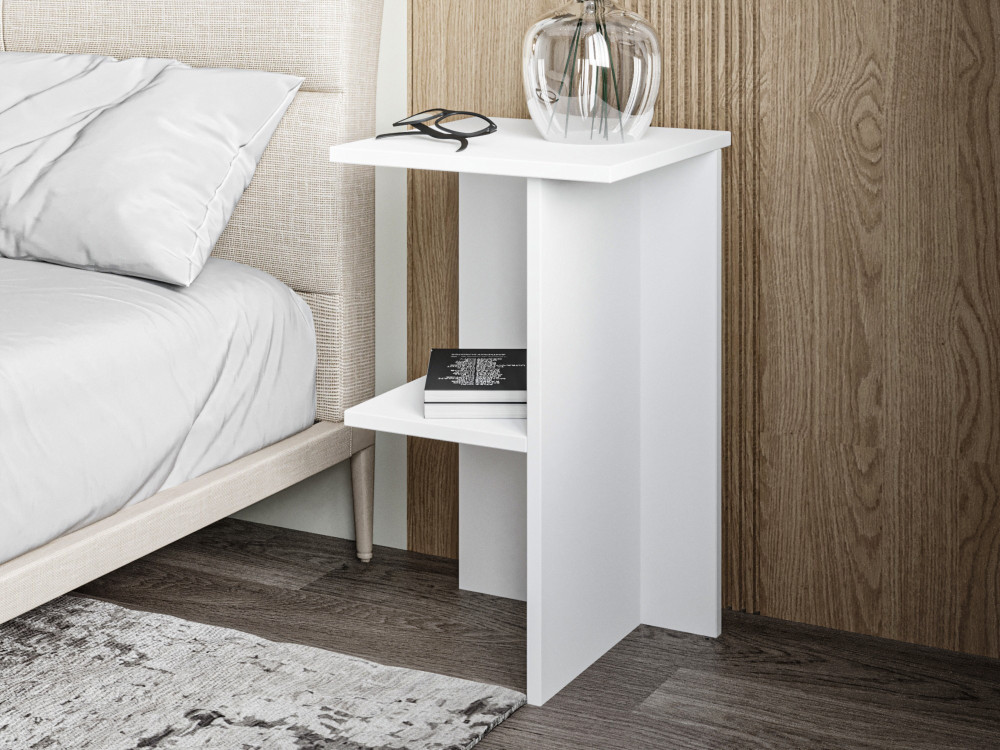 Comodino in legno "Leray" - 36 x 36 x 60 cm - Bianco