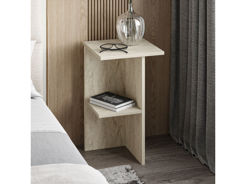 Comodino in legno "Leray" - 36 x 36 x 60 cm - Travertino