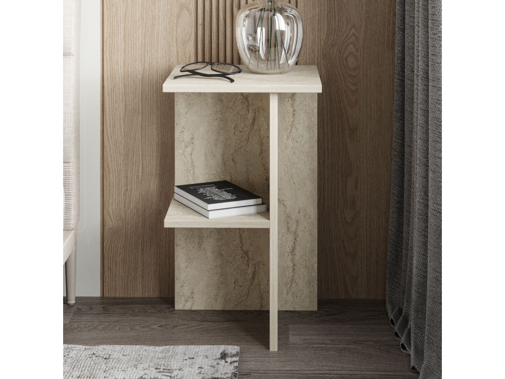 Comodino in legno "Leray" - 36 x 36 x 60 cm - Travertino