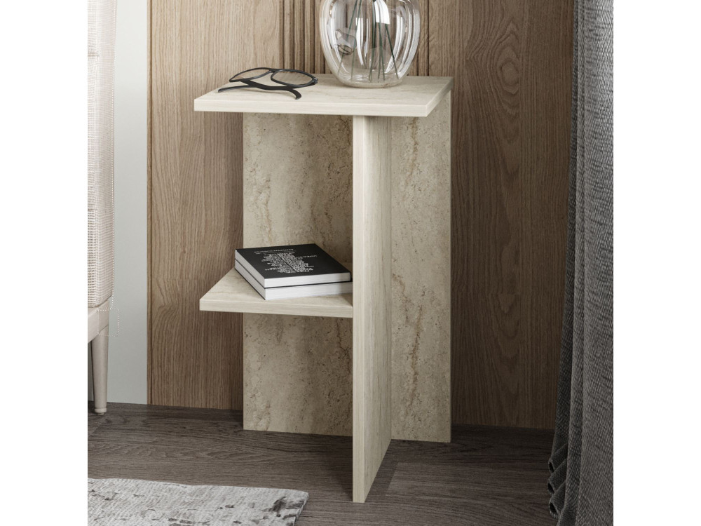 Comodino in legno "Leray" - 36 x 36 x 60 cm - Travertino