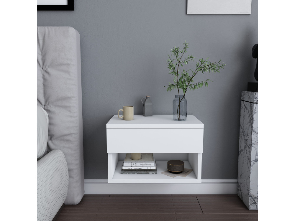 Comodino in legno "Jamot" - 45 x 29 x 32 cm - Bianco