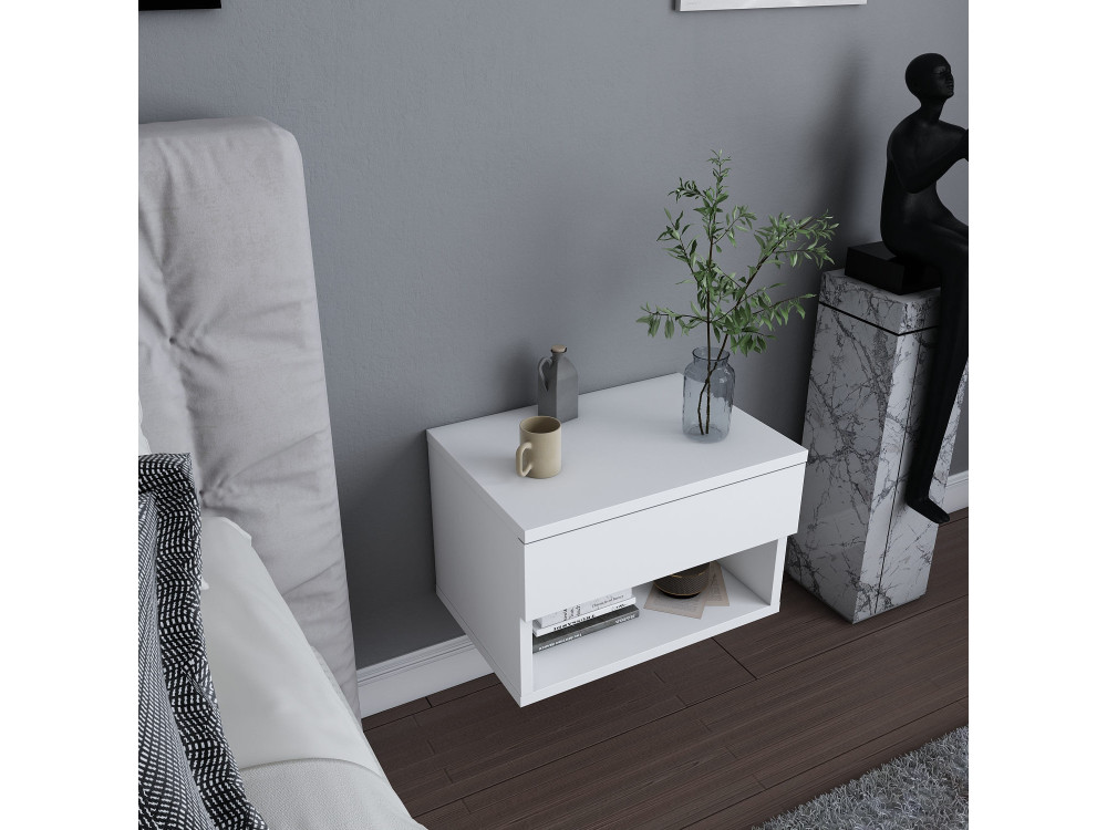 Comodino in legno "Jamot" - 45 x 29 x 32 cm - Bianco