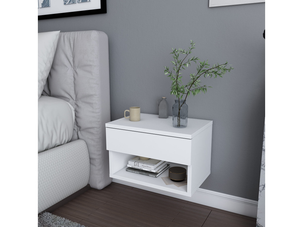 Comodino in legno "Jamot" - 45 x 29 x 32 cm - Bianco