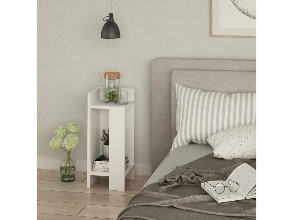 Comodino in legno "Elos Left" - 25 x 27 x 60 cm - Bianco