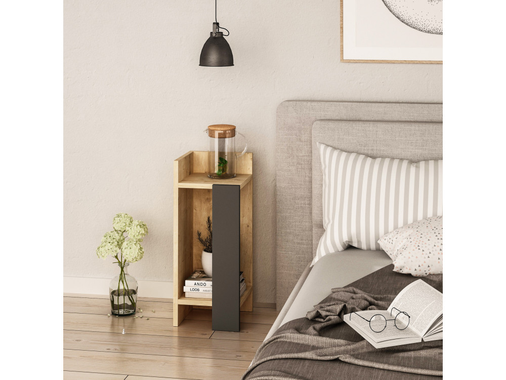 Comodino in legno "Elos Left" - 25 x 27 x 60 cm - Beige